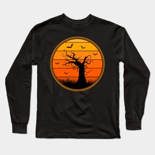 Vintage Style Creepy Tree Halloween Sunset Long Sleeve T-Shirt